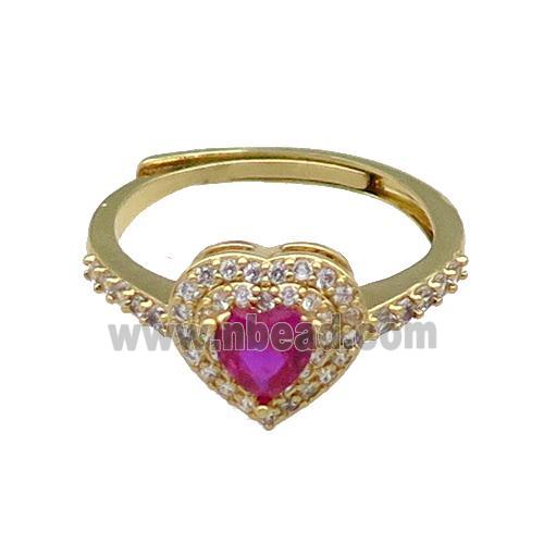 copper Heart Ring pave zircon hotpink adjustable gold plated