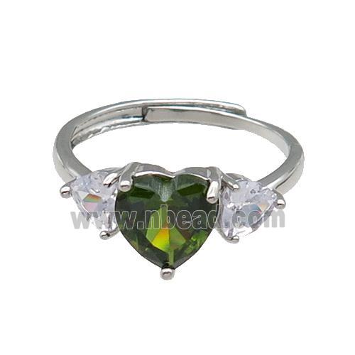 copper Heart Ring pave zircon olive adjustable platinum plated