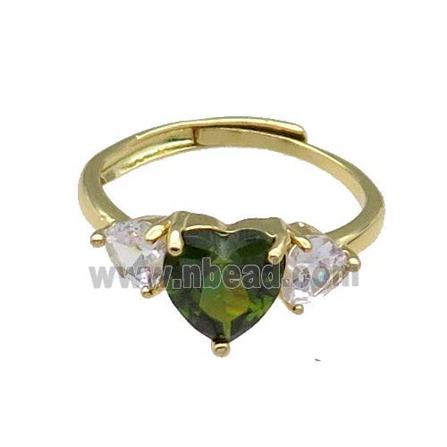 copper Heart Ring pave zircon olive adjustable gold plated