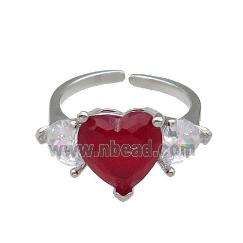 copper Heart Ring pave zircon red adjustable platinum plated