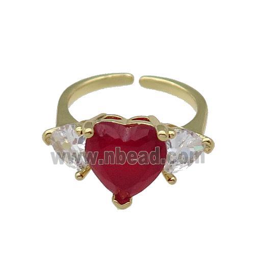 copper Heart Ring pave zircon red adjustable gold plated