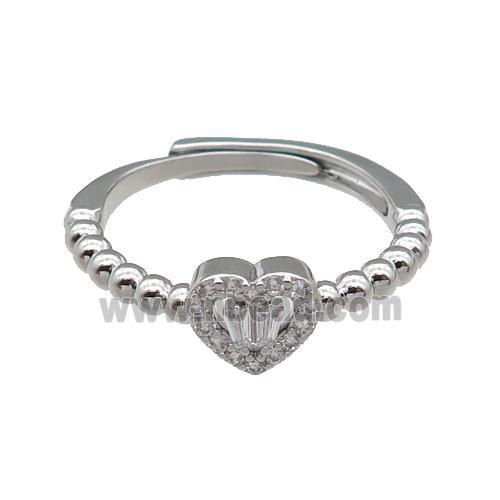 copper Heart Ring pave zircon adjustable platinum plated