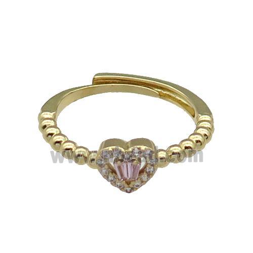 copper Heart Ring pave zircon pink adjustable gold plated