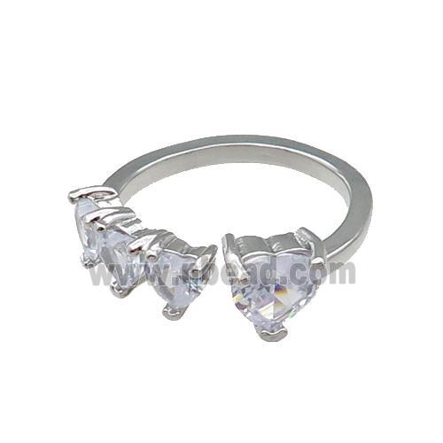 copper Heart Ring pave zircon platinum plated