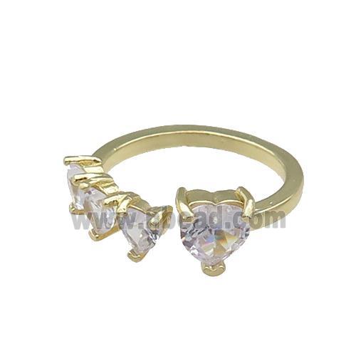 copper Heart Ring pave zircon gold plated