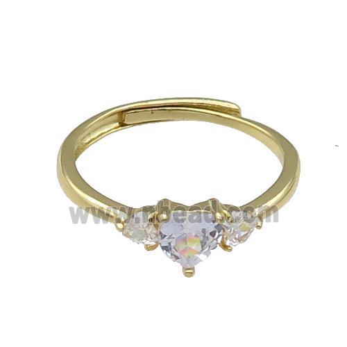 copper Heart Ring pave zircon adjustable gold plated