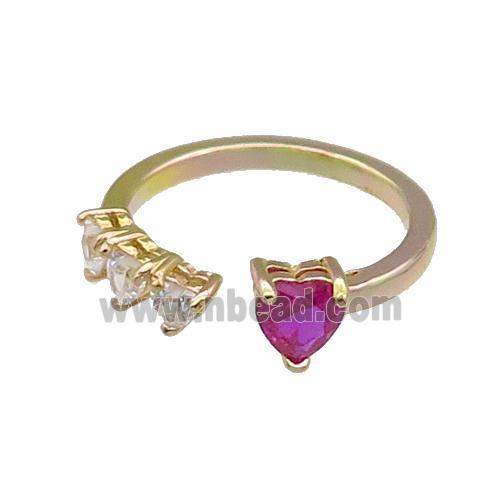 copper Heart Ring pave zircon hotpink gold plated