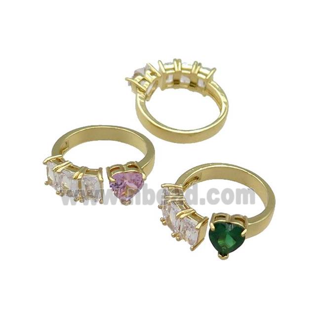 mix copper Heart Ring pave zircon gold plated