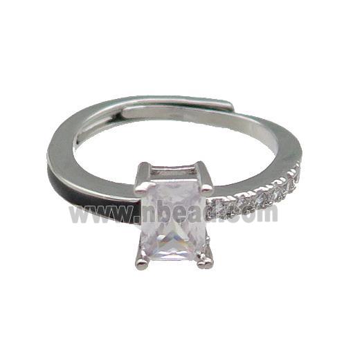 copper Ring pave zircon black enamel rectangle adjustable platinum plated