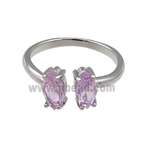 copper Ring pave zircon pink eye platinum plated