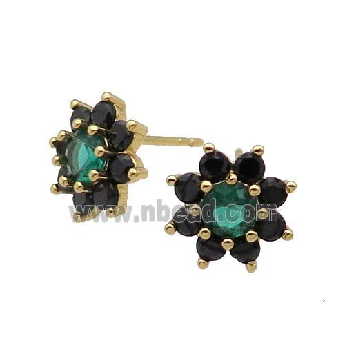 copper flower Stud Earring pave zircon black gold plated