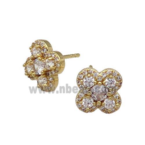 copper Clover Stud Earring pave zircon gold plated