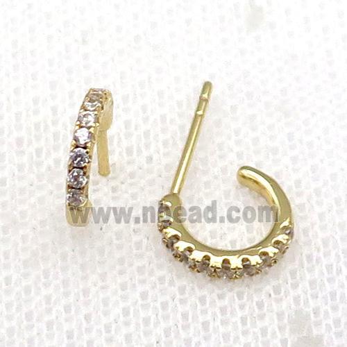 copper Stud Earrings pave zircon gold plated