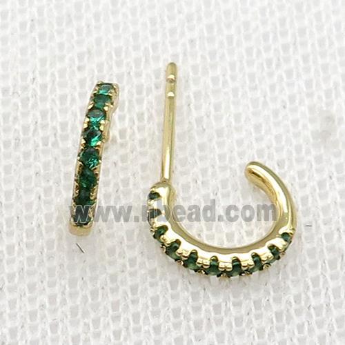 copper Stud Earrings pave green zircon gold plated