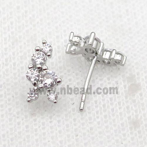 copper Stud Earrings pave zircon platinum plated