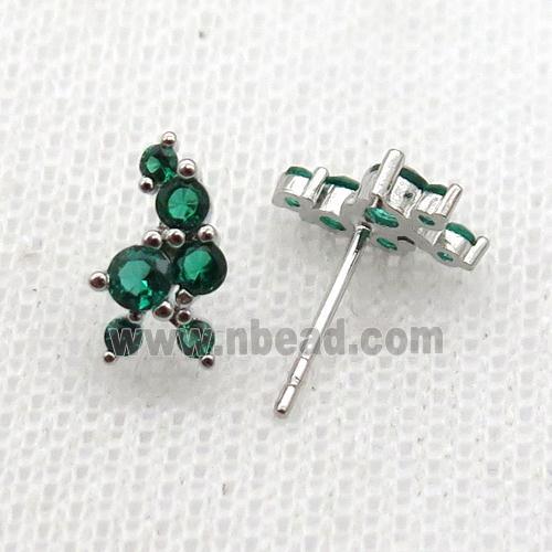 copper Stud Earrings pave green zircon platinum plated