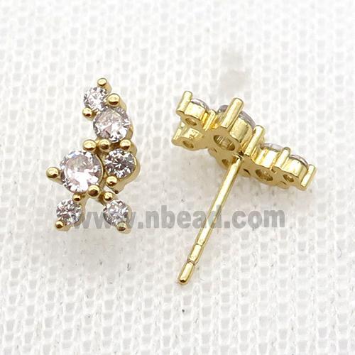 copper Stud Earrings pave zircon gold plated