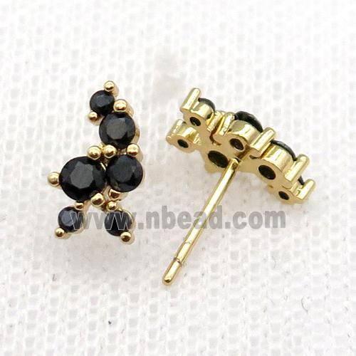copper Stud Earrings pave black zircon gold plated