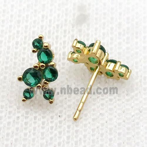 copper Stud Earrings pave green zircon gold plated
