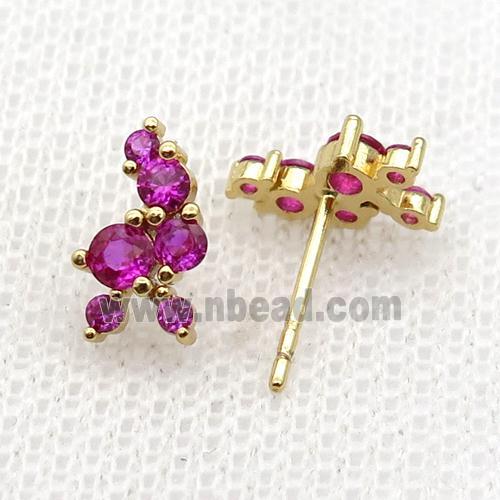 copper Stud Earrings pave hotpink zircon gold plated