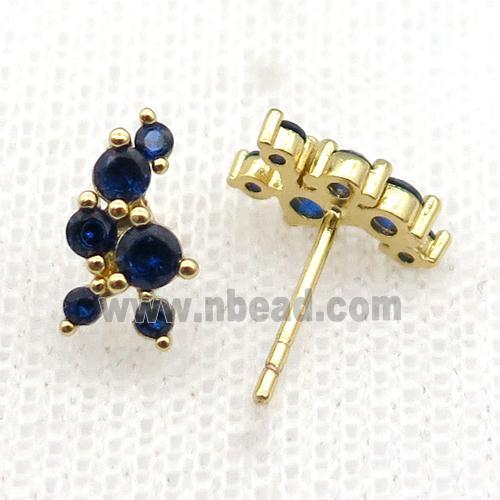 copper Stud Earrings pave blue zircon gold plated