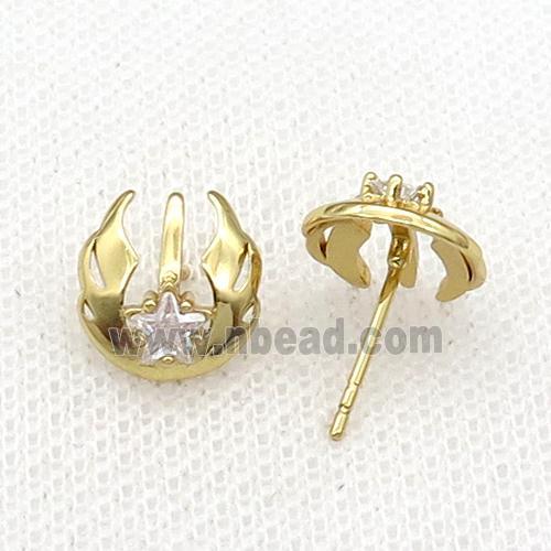 copper Stud Earring pave zircon angel wing gold plated