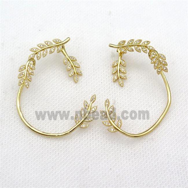 copper Leaf Stud Earring pave zircon gold plated