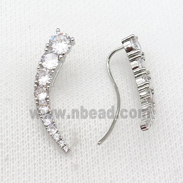 copper Hook Earring pave zircon platinum plated