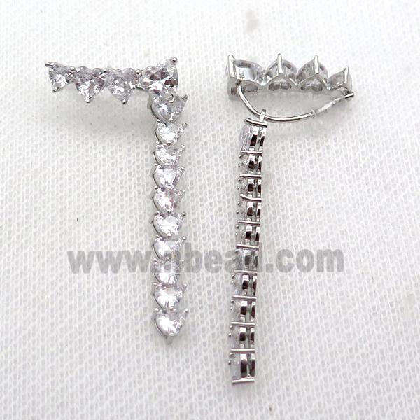 copper Hook Earring pave zircon platinum plated