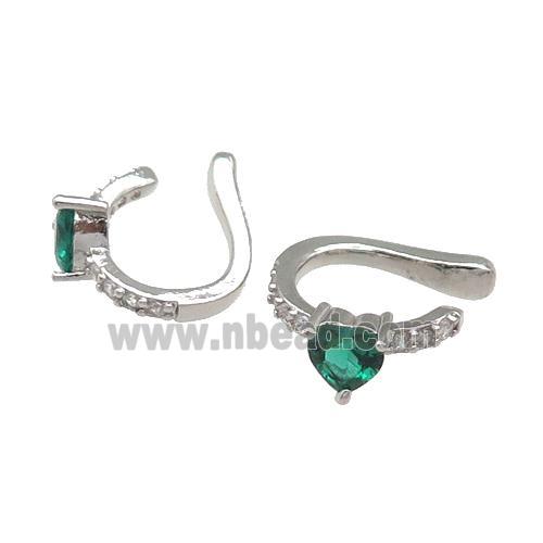 copper Clip Earring pave zircon green platinum plated