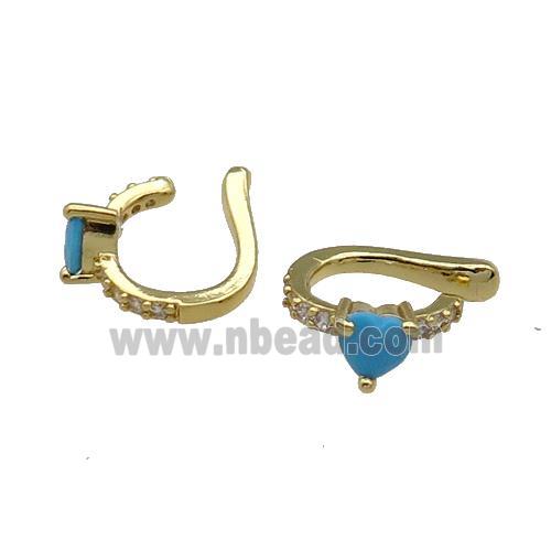 copper Clip Earring pave zircon turq gold plated