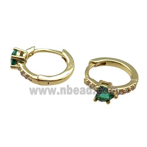 copper Hoop Earring pave zircon green heart gold plated