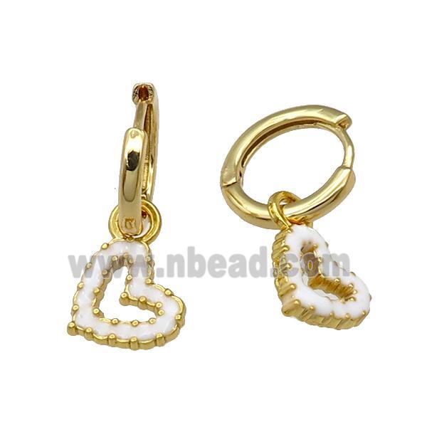 copper Hoop Earring white enamel heart gold plated