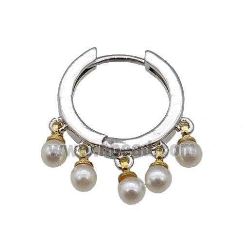 copper Hoop Earring with pearlized shell platinum plated