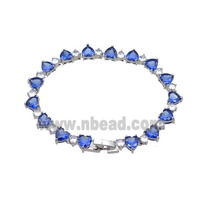 copper Bracelet pave blue zircon, platinum plated