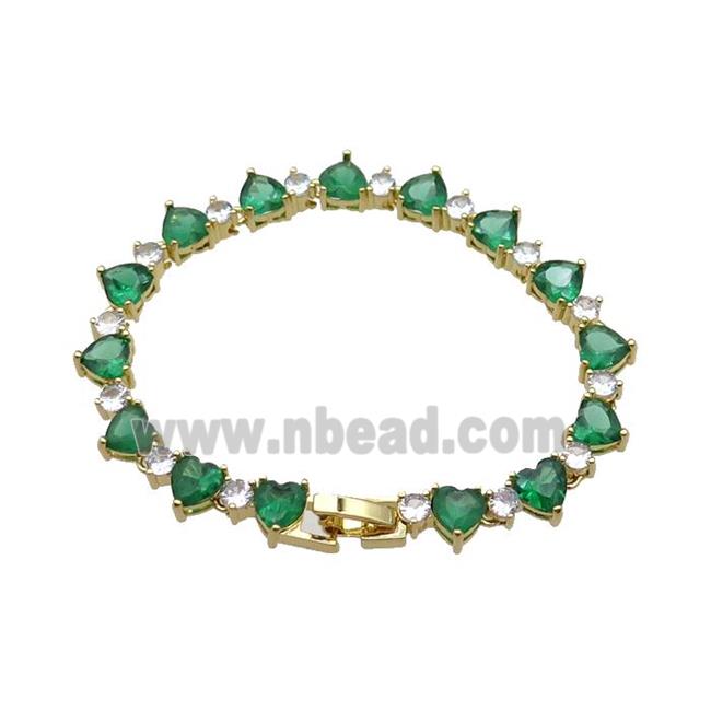 copper Bracelet pave green zircon, gold plated