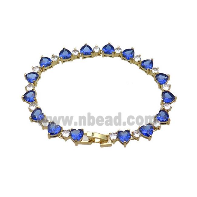 copper Bracelet pave blue zircon, gold plated