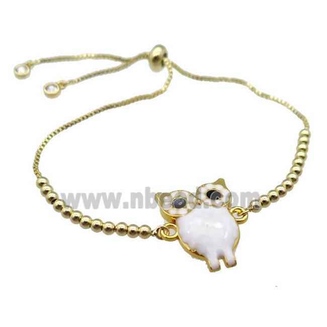 copper Bracelet with owl white enamel gold plated