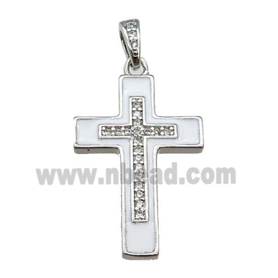 copper Cross pendant pave zircon white enamel platinum plated