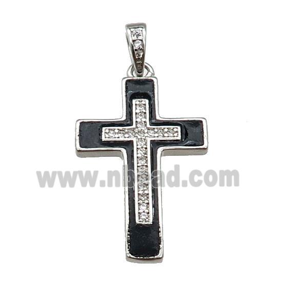 copper Cross pendant pave zircon black enamel platinum plated