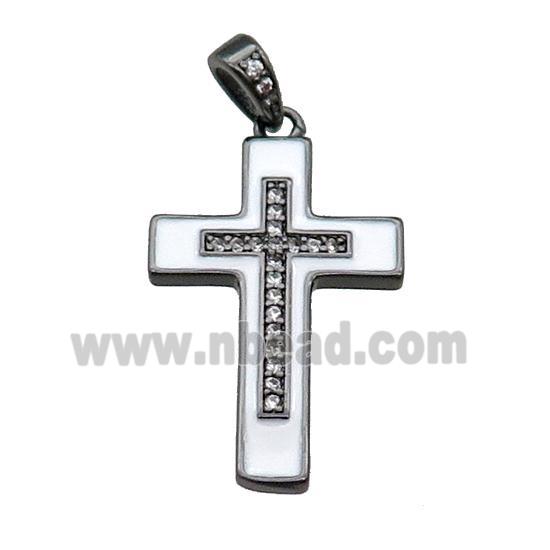 copper Cross pendant pave zircon white enamel black plated