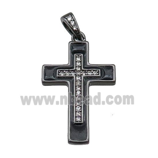 copper Cross pendant pave zircon black enamel black plated