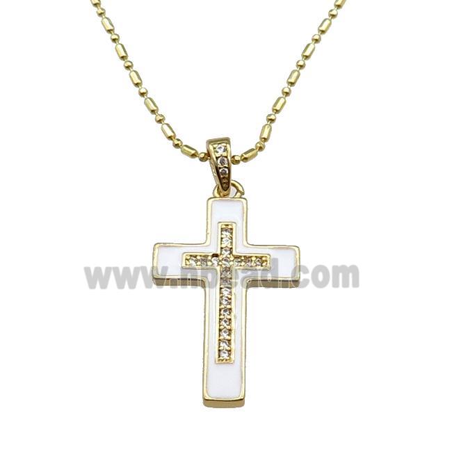 copper Necklace with cross white enamel, gold plated