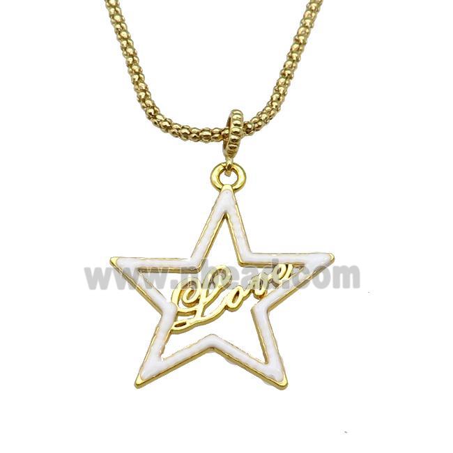 copper Necklace with star Love white enamel gold plated