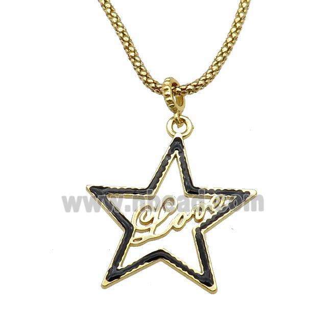 copper Necklace with star Love black enamel gold plated