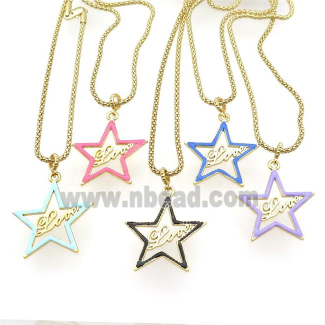 mix copper Necklace with star Love enamel gold plated