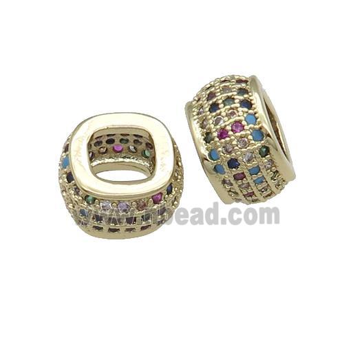 copper rondelle Beads pave zircon, gold plated