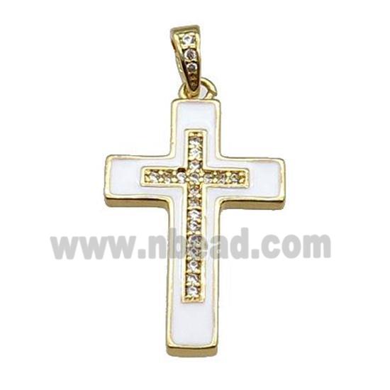 copper Cross pendant pave zircon white enamel gold plated