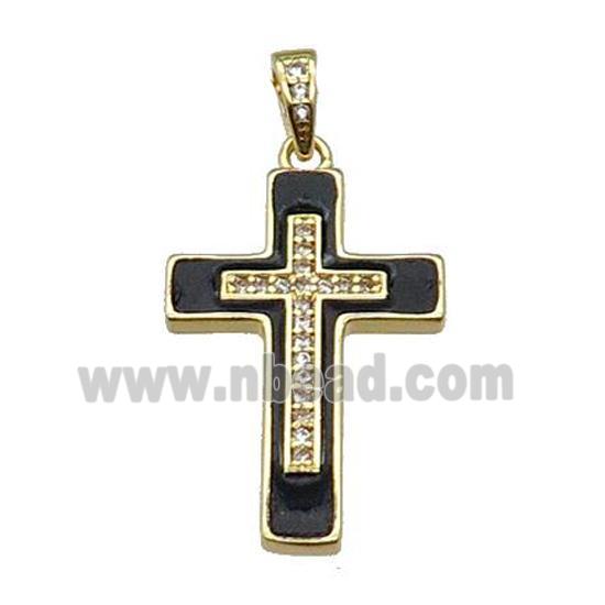 copper Cross pendant pave zircon black enamel gold plated