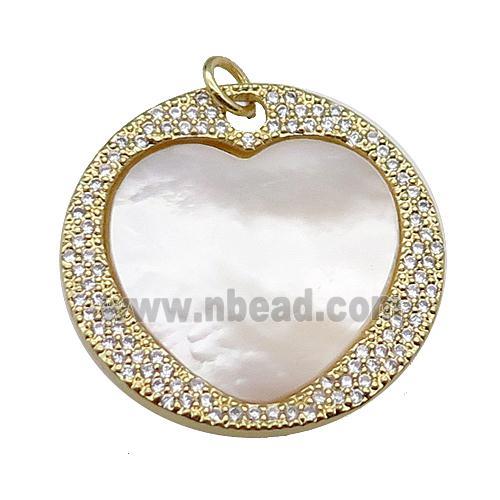 copper circle pendant pave zircon white heart shell gold plated